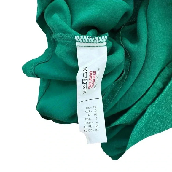 Women’s Satin Green Blouse features a tie-belt at waist, relaxed silhouette - Picture 8 of 14